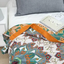 Boho Mandala Baumwolldecke - Doppelseitige weiche Sommerdecke für Betten und Sofas