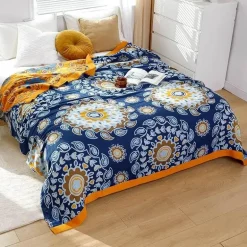 Boho Mandala Baumwolldecke - Doppelseitige weiche Sommerdecke für Betten und Sofas