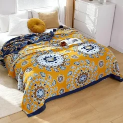 Boho Mandala Baumwolldecke - Doppelseitige weiche Sommerdecke für Betten und Sofas