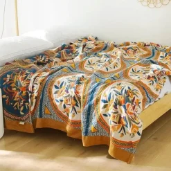 Boho Mandala Baumwolldecke - Doppelseitige weiche Sommerdecke für Betten und Sofas