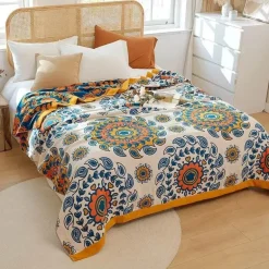Boho Mandala Baumwolldecke - Doppelseitige weiche Sommerdecke für Betten und Sofas