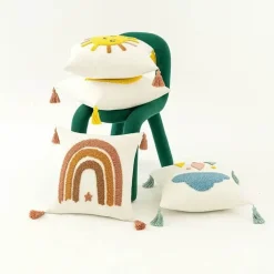 Boho Regenbogen Mond Kissenbezug - Gelbes Quastenkissen 45x45cm