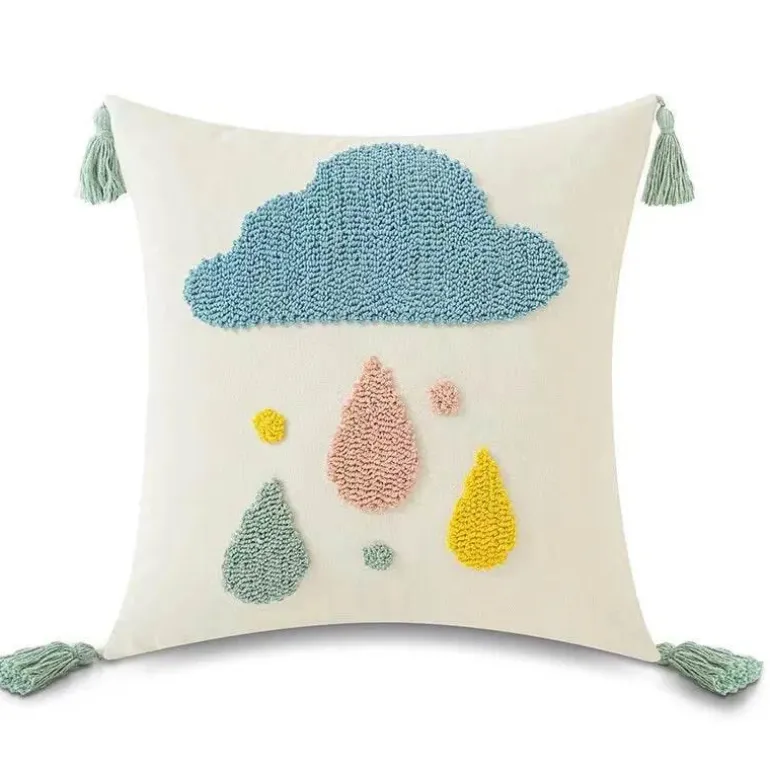 Boho Regenbogen Mond Kissenbezug - Gelbes Quastenkissen 45x45cm