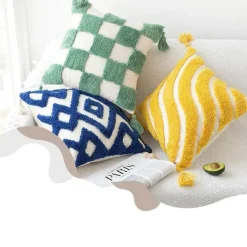 Boho Tufted Kissenbezug - Geometrischer Kissenbezug aus Baumwolle