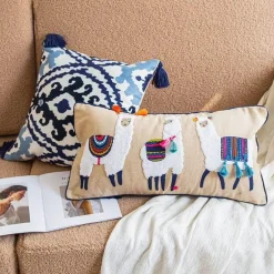 Boho Vintage Lendenkissenbezug - Besticktes Quastendesign