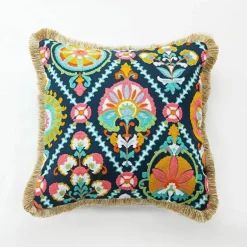 Boho Vintage Lendenkissenbezug - Besticktes Quastendesign