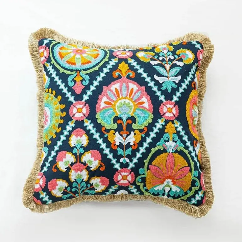 Boho Vintage Lendenkissenbezug - Besticktes Quastendesign