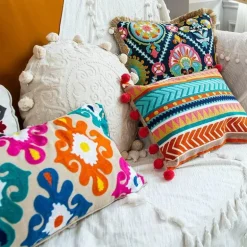 Boho Vintage Lendenkissenbezug - Besticktes Quastendesign