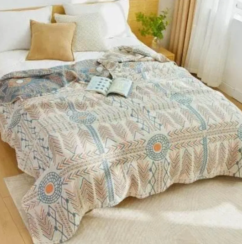 Boho-Überwurfdecke aus Baumwolle – weiche Sommerdecke für Betten
