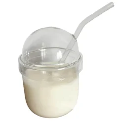 Borosilikatglasbecher mit Deckel und Strohhalm – vertikal gestreifte Kaffeetasse