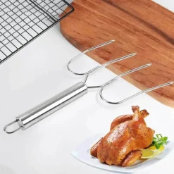 Bratgabel aus Edelstahl, perfekt zum Grillen von Truthahn, Lamm und Huhn