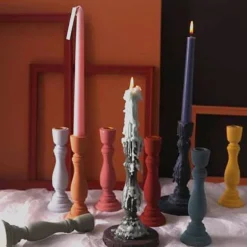 Brush Painted Wood Candle Holder – Vintage Matte Decorative Stand