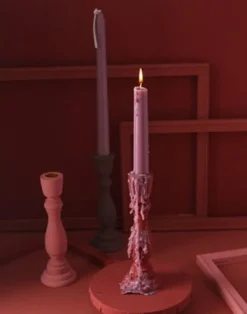 Brush Painted Wood Candle Holder – Vintage Matte Decorative Stand