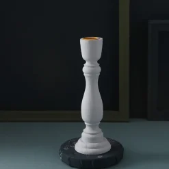 Brush Painted Wood Candle Holder – Vintage Matte Decorative Stand