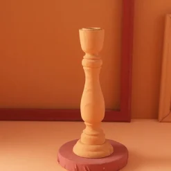 Brush Painted Wood Candle Holder – Vintage Matte Decorative Stand