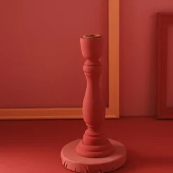 Brush Painted Wood Candle Holder – Vintage Matte Decorative Stand