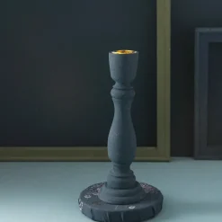 Brush Painted Wood Candle Holder – Vintage Matte Decorative Stand