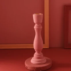 Brush Painted Wood Candle Holder – Vintage Matte Decorative Stand