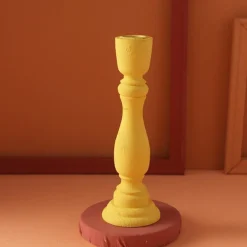 Brush Painted Wood Candle Holder – Vintage Matte Decorative Stand