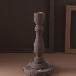 Brush Painted Wood Candle Holder – Vintage Matte Decorative Stand