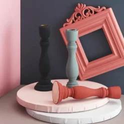 Brush Painted Wood Candle Holder – Vintage Matte Decorative Stand