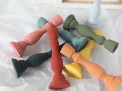 Brush Painted Wood Candle Holder – Vintage Matte Decorative Stand