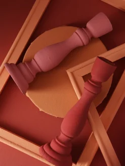 Brush Painted Wood Candle Holder – Vintage Matte Decorative Stand