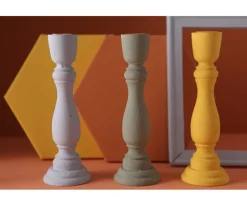 Brush Painted Wood Candle Holder – Vintage Matte Decorative Stand