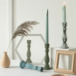 Brush Painted Wood Candle Holder – Vintage Matte Decorative Stand