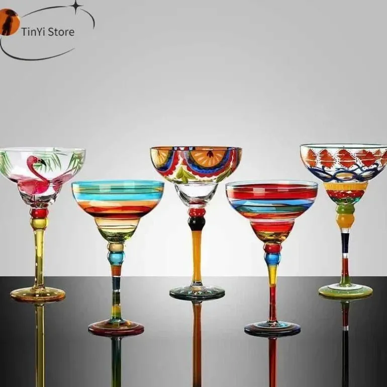 Buntes handgefertigtes Margarita-Gläser-Set – einzigartiges Trinkgeschirr für die Hausbar und Hochzeiten