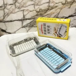 Butterschneider aus Edelstahl, Glasbehälter