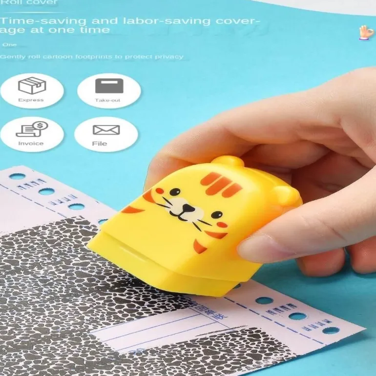 Cartoon Design Mini ID Protection Roller Stamp - Privacy Shielding Tool