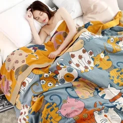 Cartoon-Katzen-Steppdecke – Sommerdecke aus 100 % Baumwolle