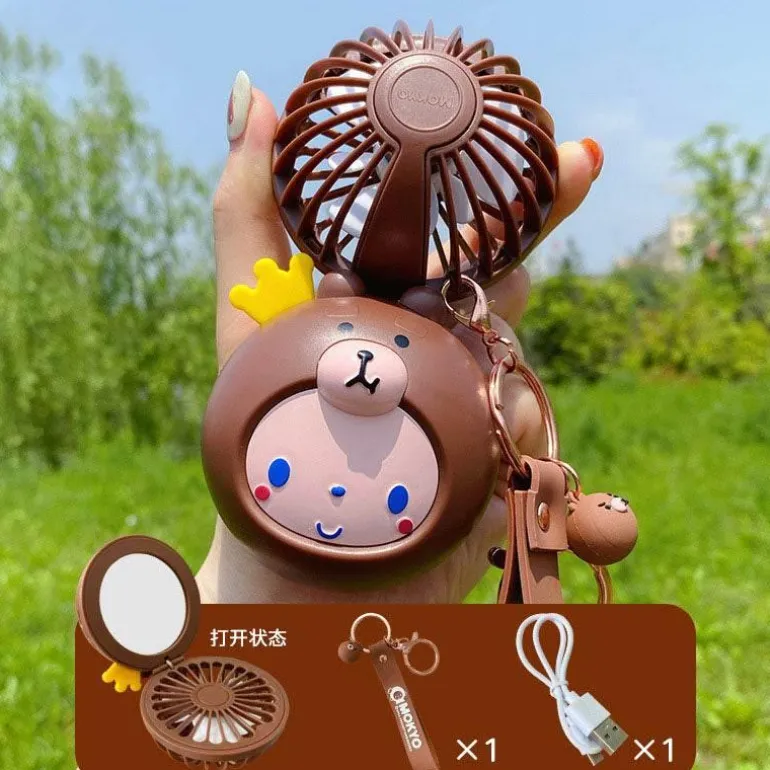 Cartoon-Schminkspiegel mit USB-Ventilator – Tragbares Kosmetikwerkzeug