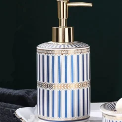 Ceramic Bathroom Set - Stripe Gilt Design