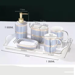 Ceramic Bathroom Set - Stripe Gilt Design