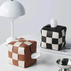 Checkered Tissue Box Cover - Decorative Holder for Home Decor