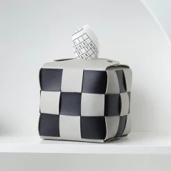 Checkered Tissue Box Cover - Decorative Holder for Home Decor