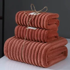 Chenille Ribbed Bath Towel Set - Soft 3-Piece Towels