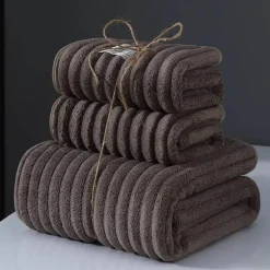 Chenille Ribbed Bath Towel Set - Soft 3-Piece Towels