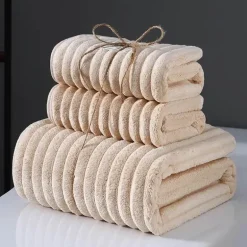 Chenille Ribbed Bath Towel Set - Soft 3-Piece Towels