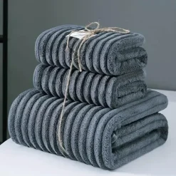 Chenille Ribbed Bath Towel Set - Soft 3-Piece Towels