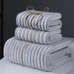 Chenille Ribbed Bath Towel Set - Soft 3-Piece Towels