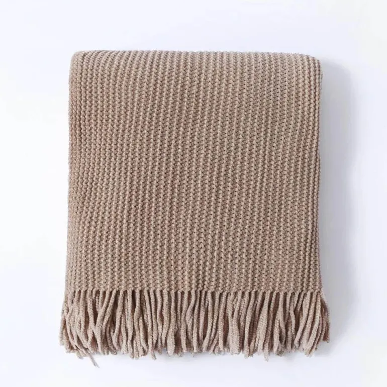 Chenille-Strickdecke – weicher, kühlender Sofabezug mit Quasten am Bettende