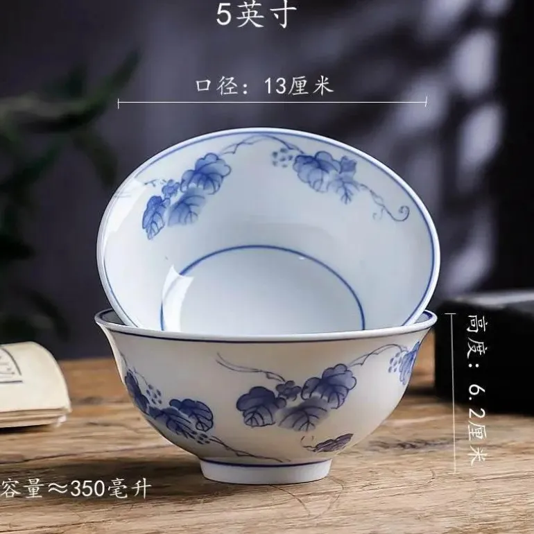 Chinesische blau-weiße Gemüseteller und Reissuppenschüsseln aus Porzellan - 2er-Set