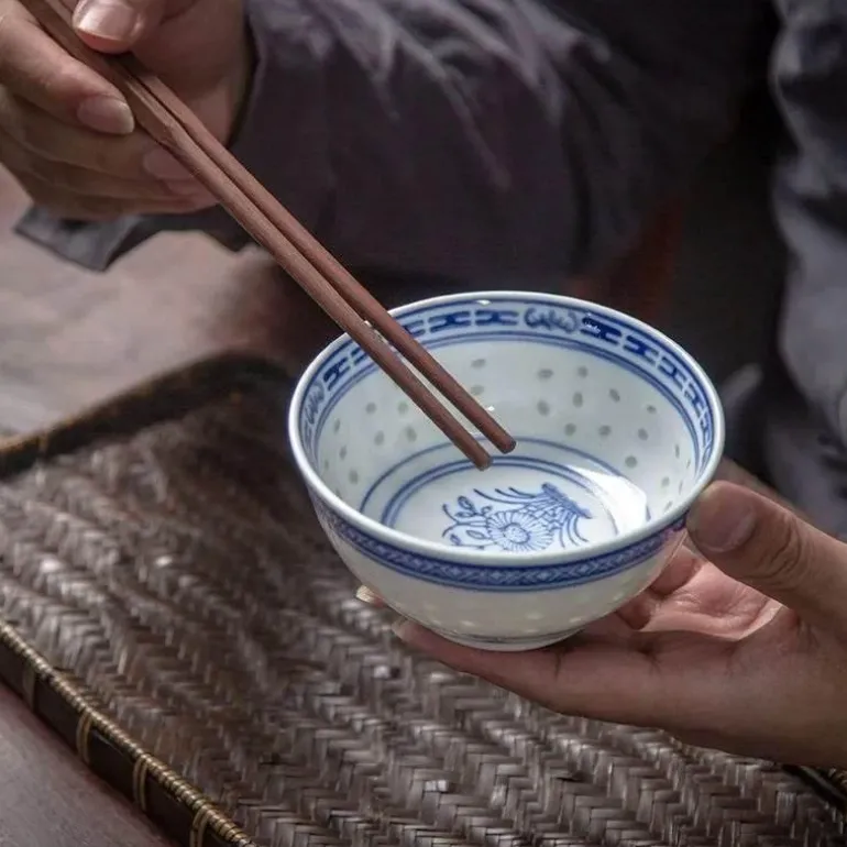 Chinesische Orchideen-Drachenschale – Traditionelle Dessertschale aus blau-weißem Porzellan