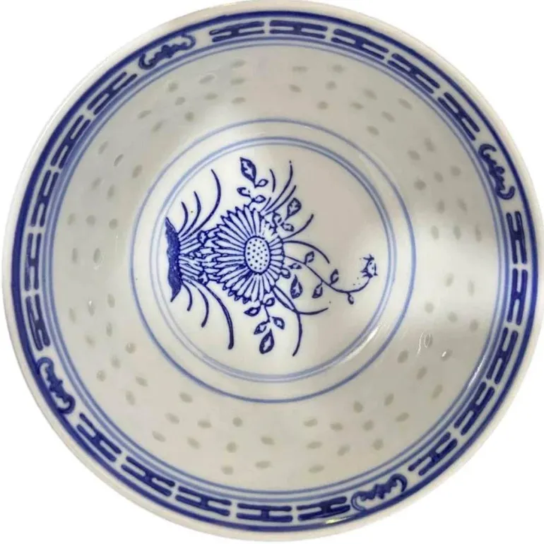 Chinesische Orchideen-Drachenschale – Traditionelle Dessertschale aus blau-weißem Porzellan