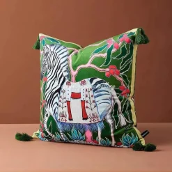 Chinoiserie Zebra Kissenbezug - Dekoratives Pfingstrosen Quastenkissen