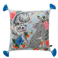 Chinoiserie Zebra Kissenbezug - Dekoratives Pfingstrosen Quastenkissen