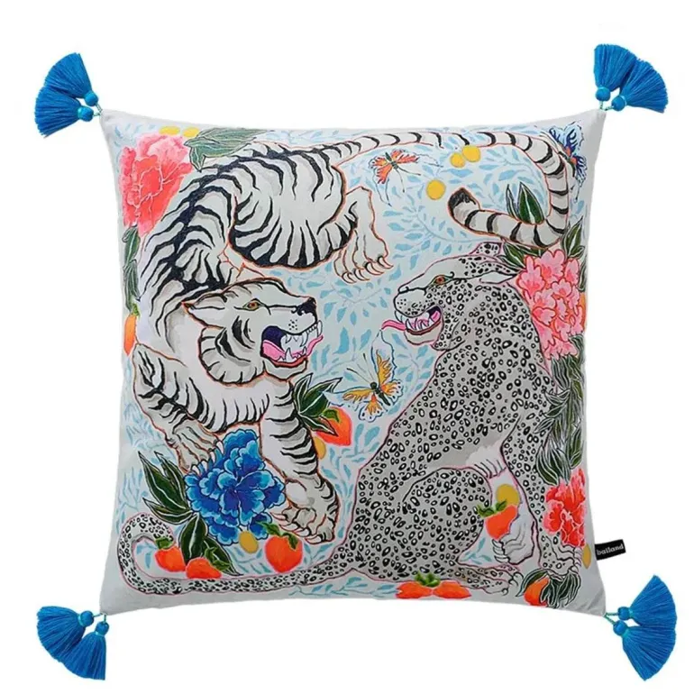 Chinoiserie Zebra Kissenbezug - Dekoratives Pfingstrosen Quastenkissen